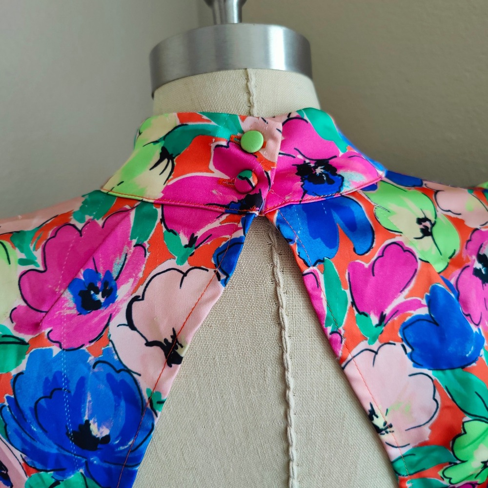ROTATE Birger Christensen Floral Satin Puff Sleeve Mini Dress Open Back US 10 - Picture 10 of 16